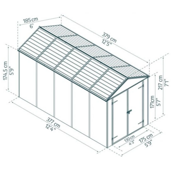 Rubicon 6 ft. x 12 ft. Shed With Floor - Dark Grey Panels