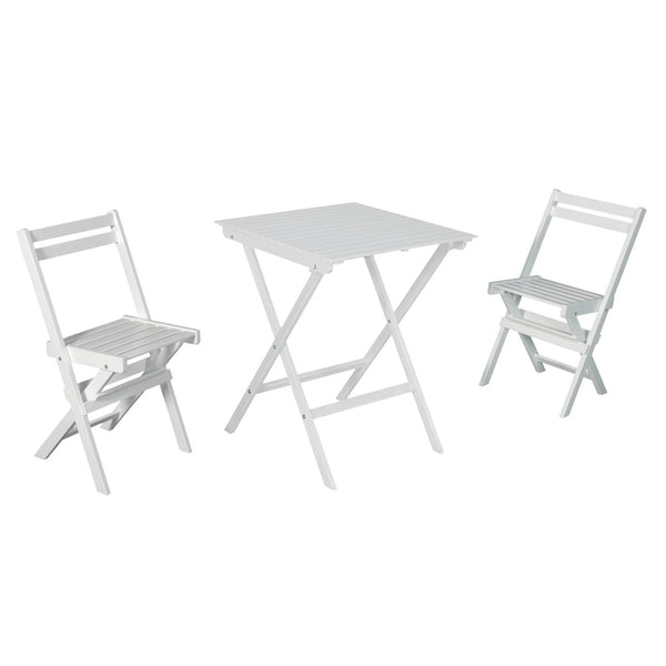 Folding Bistro Set Acacia, Table and 2 Chairs - White